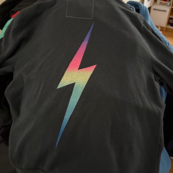 aviator nation zip up with sweats rainbow lightning bolt l-xl